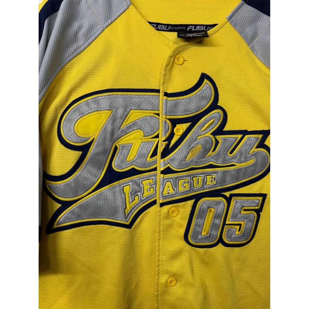 FUBU League 05 Yellow Baseball Jersey Men's Short Sleeve Embroidered Logo